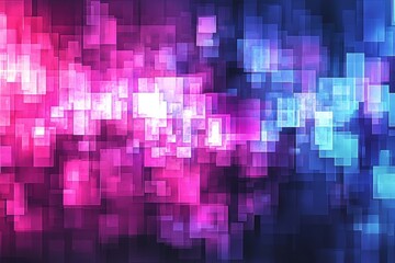 A vibrant abstract pixel art background with swirling neon gradients in hues of purple, blue, and neon pink, creating a dynamic effect