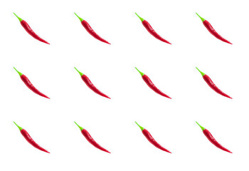 red chili pepper pods lies on white background . texture or background of chili peppers on isolate