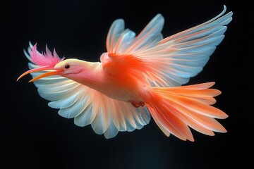 Obraz premium Colorful bird soaring through a dark sky with vibrant feathers and distinctive plumage details