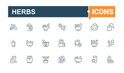 Herbs icon collection. Contains related to utensil, cuisine, web, star, condiments, spice and more. Minimal linear icons. Vector icons editable stroke.
