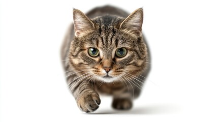 Obraz premium Focused Cat Stalking Prey Indoors A Captivating Moment of Feline Instinct.