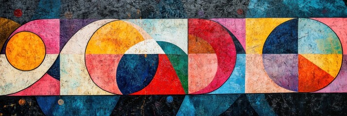 Fototapeta premium An abstract mix of circular and triangular shapes, vibrant color contrast