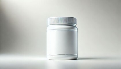 Minimalist White Supplement Bottle Jar with Blank Label on White Background
