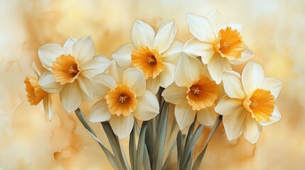 Obraz premium Serene Bouquet of Daffodils: A Watercolor Painting