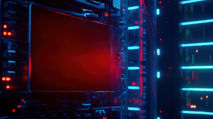 Obraz premium A computer screen displaying a security breach alert, with flashing red lights and warning messages about data compromise, highlighting a cybersecurity threat. 