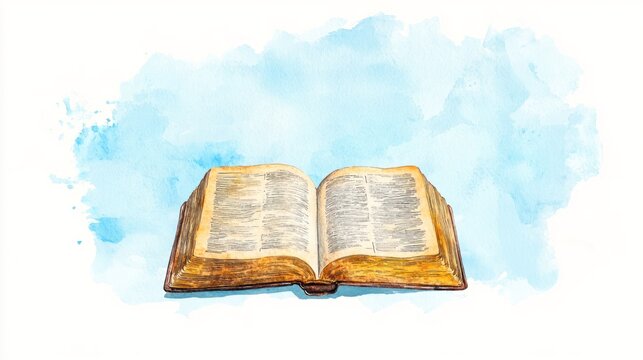 Antique Bible Opened - Watercolor Illustration