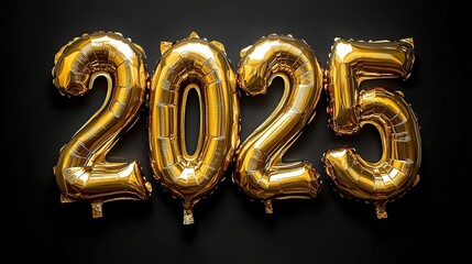 Balloons Shaped Gold "2025" Text, Isolated PNG for Post-Production and Graphic Design