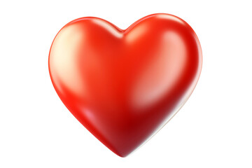 Fototapeta premium Shiny red heart with smooth, glossy texture isolated on white transparent background, symbol of love, passion and romance concept of Valentine Day