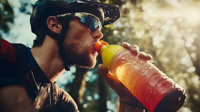 Cyclist Rehydrates After Intense Mountain Bike Ride