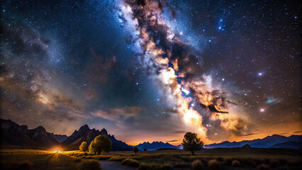 Naklejka premium stunning view of Milky Way over serene landscape at night