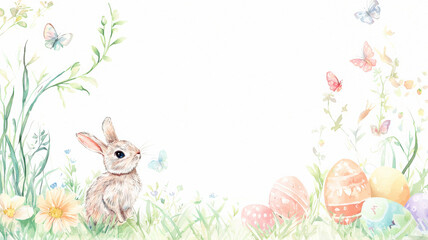 Fototapeta premium A watercolor-style Easter card in soft pastel hues, with delicate floral designs and space for a personal greeting, ideal for sending warm holiday wishes. 
