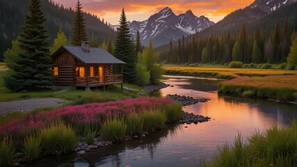 Fototapeta premium A realistic sunset moment in the mountains.