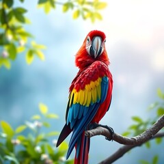 Obraz premium Tropical Scarlet Macaw with Bright Colors in a Natural Habitat - Soft Natural Background