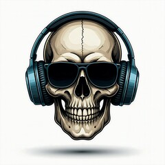 A skull wearing a pair of stylish sunglasses and a pair of noise-canceling headphones, skull, sunglasses, headphones, music, death, life, memento mori, gothic, punk, rock, grunge, alternative, tattoo,