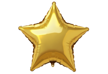 Golden Star Balloon, Shimmering Foil Decorations for Celebrations, Festive Party Supplies, Isolated on Transparent Background