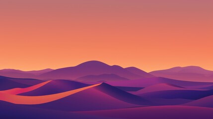 Abstract Desert Landscape with Dunes and Mountains at Sunset