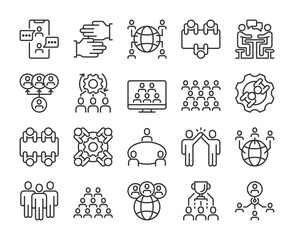 Team icons. Teamwork line icon set. Editable Stroke.