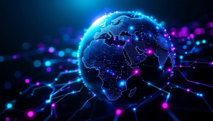 Fototapeta premium Global Network Connectivity: A Futuristic Visualization of the World's Interconnectedness