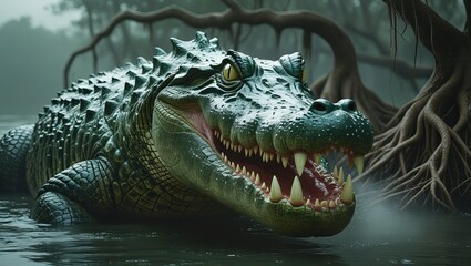 Obraz premium crocodile close up image ai generated