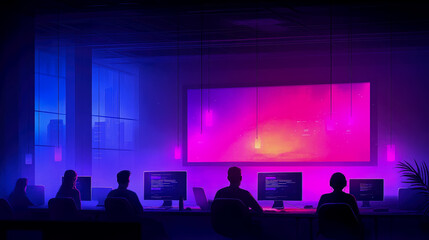 Night Shift Coders: A Neon-Lit Tech Studio