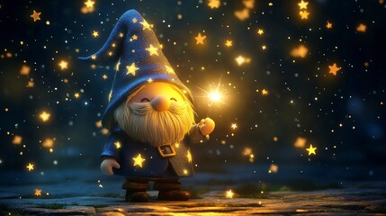 Magical Gnome Under a Starry Night Sky