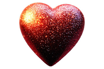 Shiny red glitter heart with a sparkling texture isolated on white transparent background. Concept of love, romance, and celebration