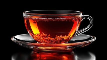 Warm Amber Tea in a Glass Cup on Saucer