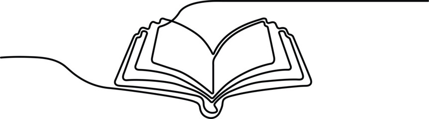 Open Book One Line Drawing - Minimalist Vector Illustration