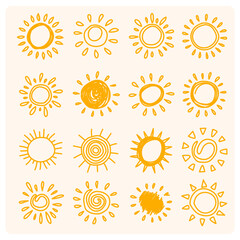 funny icons sun doodle with background cream