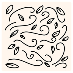 Doodle wind carrying fallen leaves with background cream
