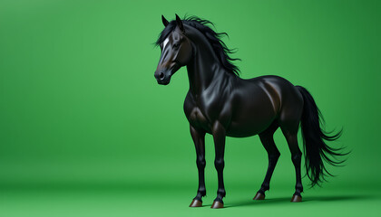 Fototapeta premium Striking Black Horse Against Green Screen Background