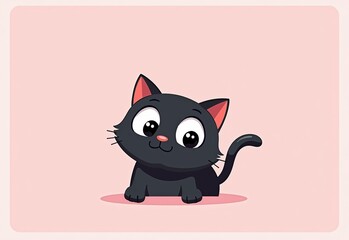 Minimalist Vector Illustration of a Black Cat Peeking from Bottom of Pink Background, Simple Coloring Book Style, High Resolution 300 DPI Graphic
