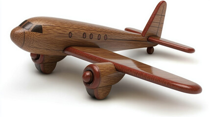 handcrafted wooden toy airplane with polished finish, showcasing intricate details and classic design. Perfect for imaginative play and decoration
