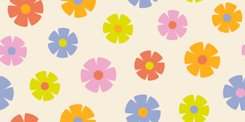 Abstract hand drawn floral seamless pattern with childish style and pastel color. Design for fabric, textile, covers, gift wrap, wallpaper.