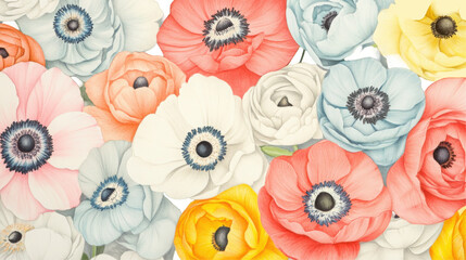Colorful spring flowers on transparent background