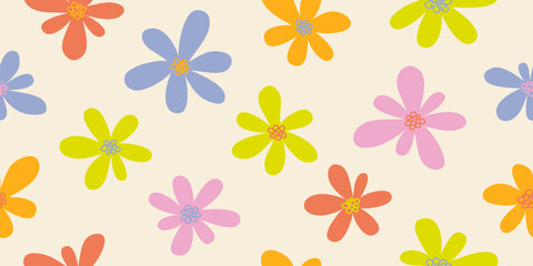 Colorful hand drawn floral seamless pattern with childish style. Design for fabric, textile, covers, gift wrap, wallpaper.