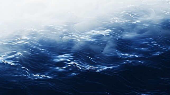Abstract Dark Blue Ocean Waves with White Fog