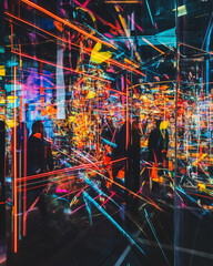 Fototapeta premium Abstract Neon Light Installation with Vibrant Colors and Reflective Surfaces 