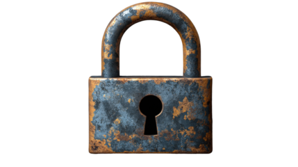 old rusty padlock isolated on white background