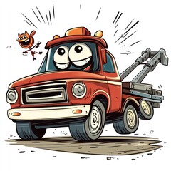 Happy Tow Truck Cartoon Illustration