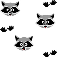 Cute smiling raccoon face with paws. A playful portrait of a raccoon, symbolizing intelligence and mischief. Perfect for children's design.