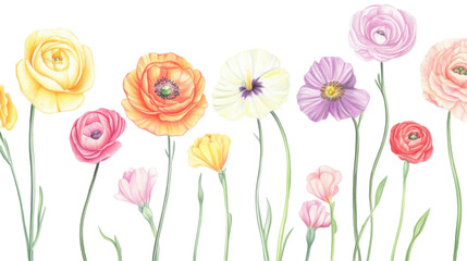 Naklejka premium Colorful spring flowers on transparent background
