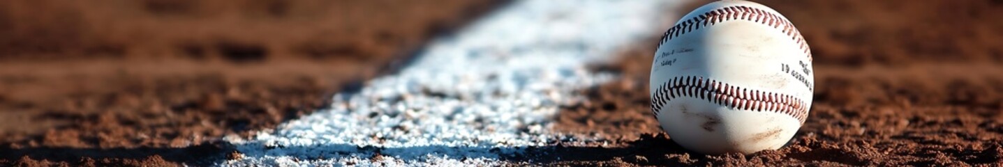 Close-up of a baseball on the ground with stunning details and perfect composition, captured in high definition with white borders. The image highlights the textured surface 