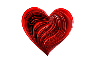 Abstract red heart with layered paper detailing, sharp, symmetrical design, isolated on white transparent backdrop
