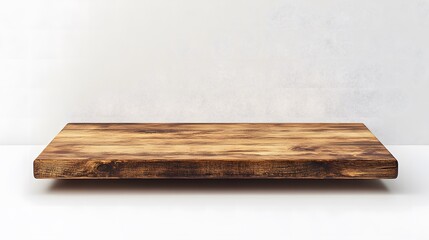 Front view of brown wooden counter with detailed texture and sharp surface features on clean white background, ideal for minimalist and rustic design concept