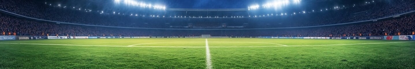 Empty football field at night with perfect composition, high-definition quality and sports design background material, ideal for sports themes, professional photography, and design projects.