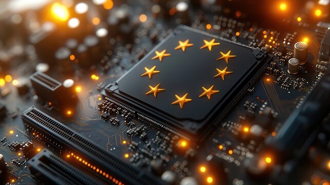 European Union Stars Embedded in High-Tech Circuit Board