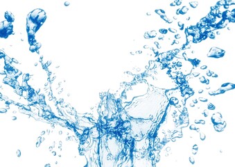 白い背景に飛び散る青い波と水しぶきの3dイラスト	