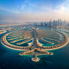 Aerial view of Dubai Palm Jumeirah island, United Arab Emirates
