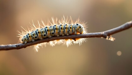 Magnificent Caterpillar on a Branch in Golden Hour